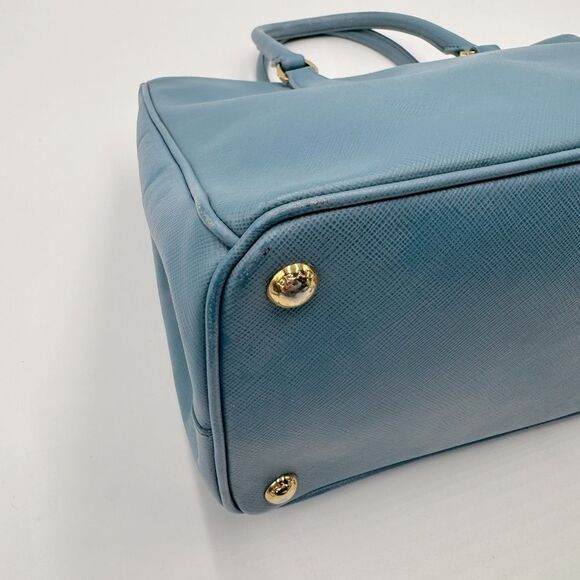 Auth Prada Double Zip Light Blue Saffiano Leather Lux Galleria Tote Bag Preloved - Picture 9 of 16